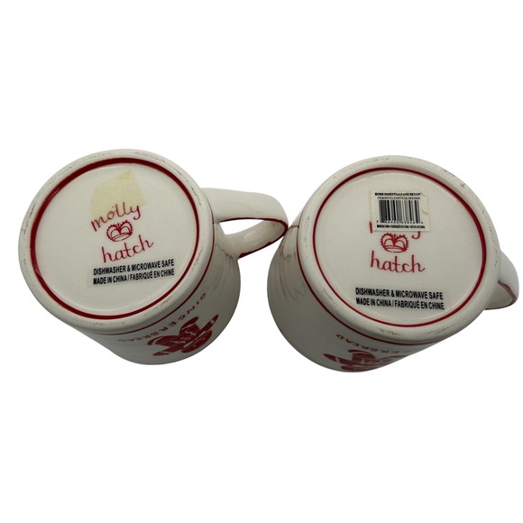 Molly Hatch Gingerbread Man Christmas Mugs Set of 2 Red White Holiday Stoneware - Picture 2 of 2